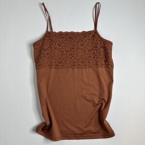 Vintage Y2k Boutique Essentials Lace Cami Tank Top Shirt Brown Sz S Coquette USA
